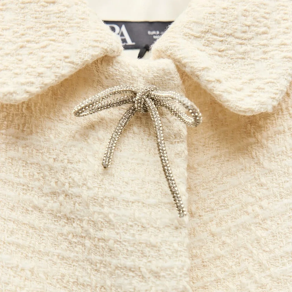 Zara Bow Button Textured Jacket - Picture 2 of 3